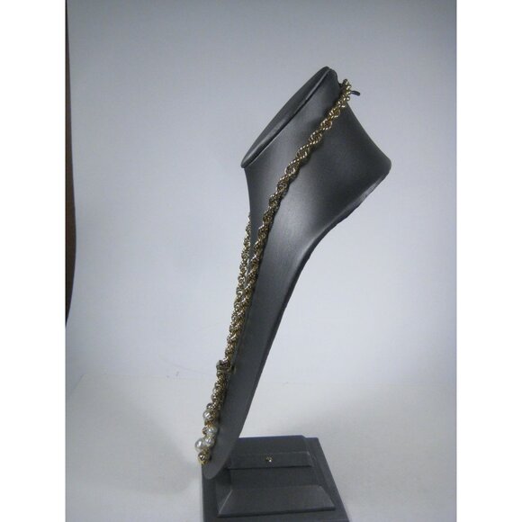 Vintage Goldtone Rope Slide Chain Necklace Faux Pearl Charms Pendant 24 Inch - Picture 9 of 11